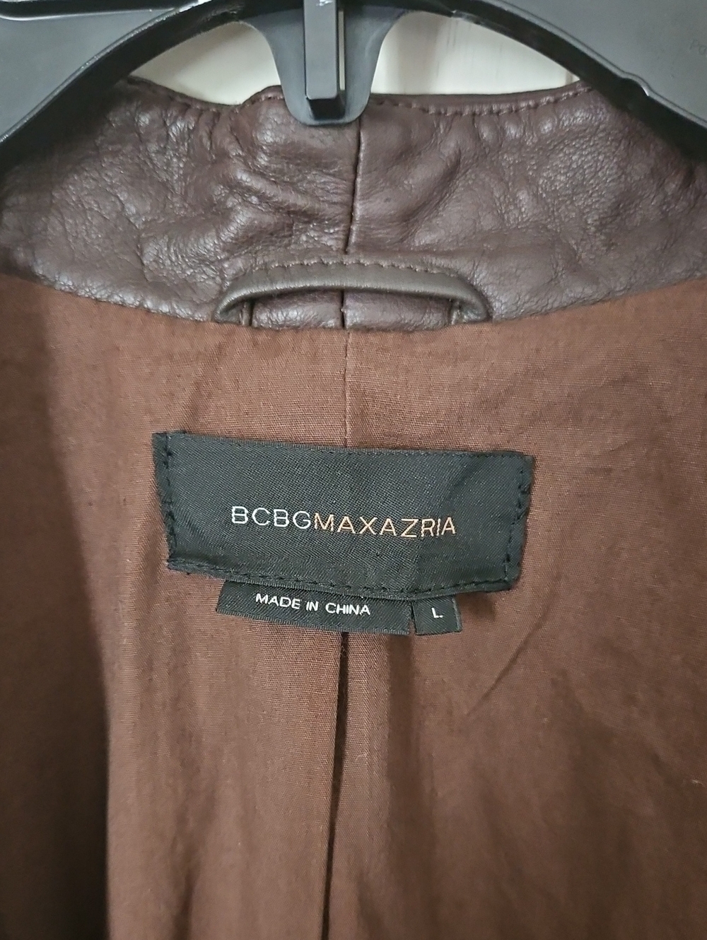 BCBG Max Azria Brown Leather Open-Front Jacket With Silk Trim - Picture 2 of 13